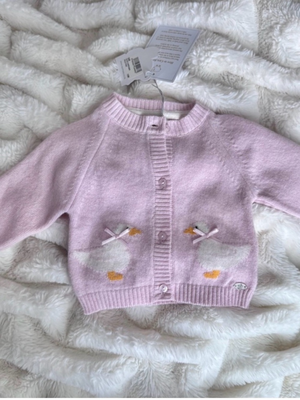 Trotters Pastel Pink Duck Cashmere Knit Cardigan (Lapinou)